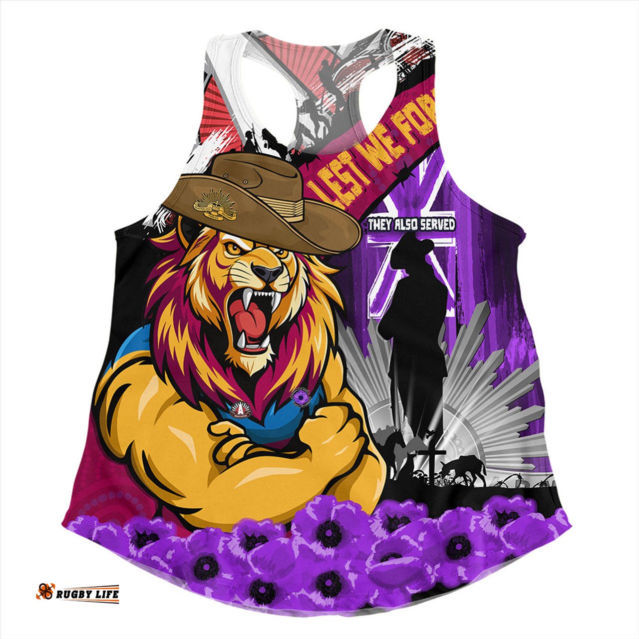 Amazing Aussie Brisbane Lions ANZAC Day Honor Purple Valor And Spirit Women Tank Top