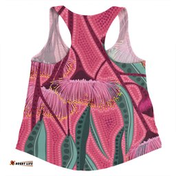Amazing Aussie Australia Flowers Aboriginal Aboriginal Dot Art Of Australian Native Eucalyptus Tree Branch Women Tank Top