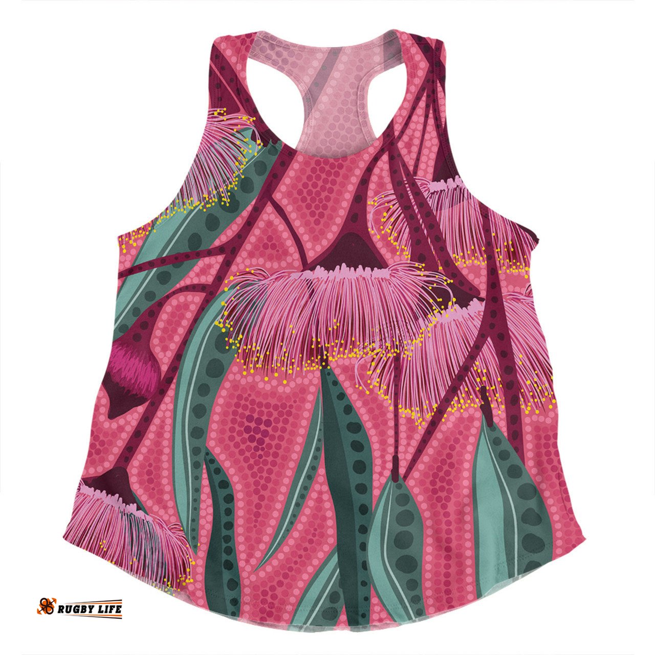 Amazing Aussie Australia Flowers Aboriginal Aboriginal Dot Art Of Australian Native Eucalyptus Tree Branch Women Tank Top