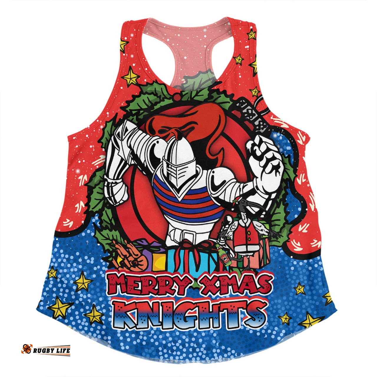 Amazing Aussie Newcastle Knights Christmas Custom Merry Christmas Our Beloved Team With Aboriginal Dot Art Pattern Women Tank Top