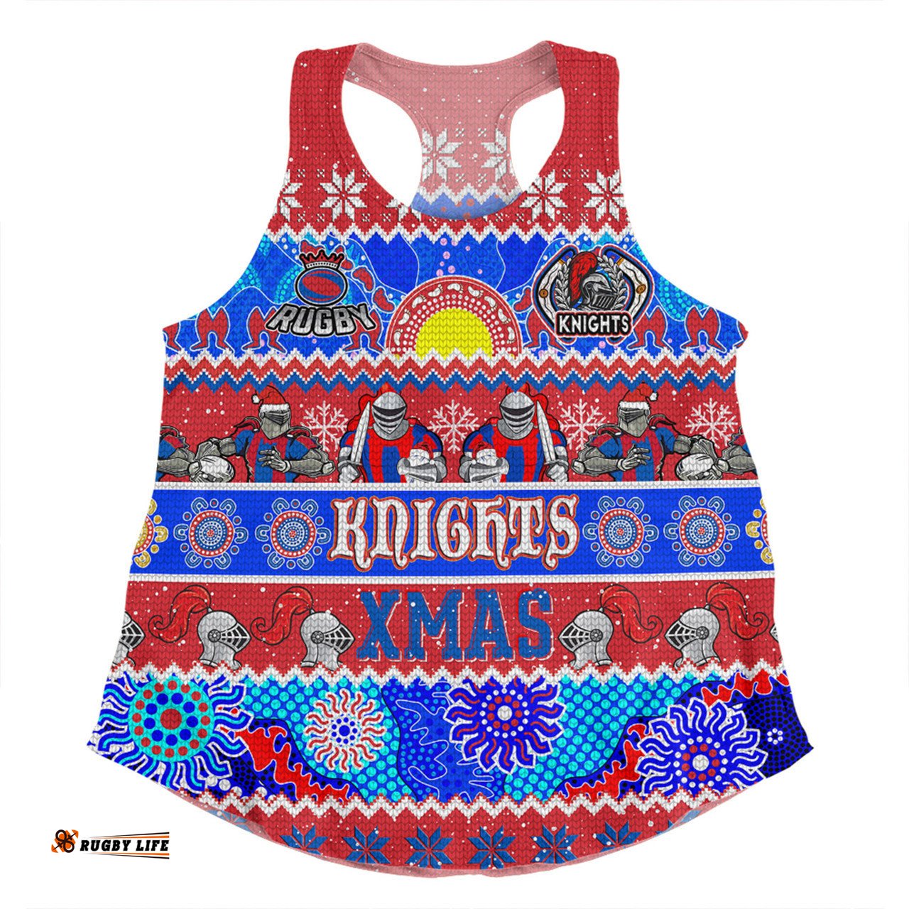 Amazing Aussie Newcastle Knights Christmas Aboriginal Custom Indigenous Knitted Ugly Xmas Style Women Tank Top