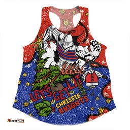 Amazing Aussie Newcastle Knights Christmas Custom Let's Get Lit Chrisse Pressie Women Tank Top