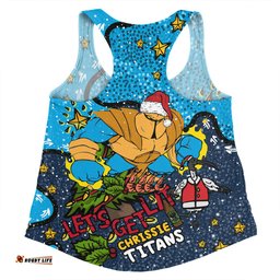 Amazing Aussie Gold Coast Titans Christmas Custom Let's Get Lit Chrisse Pressie Women Tank Top