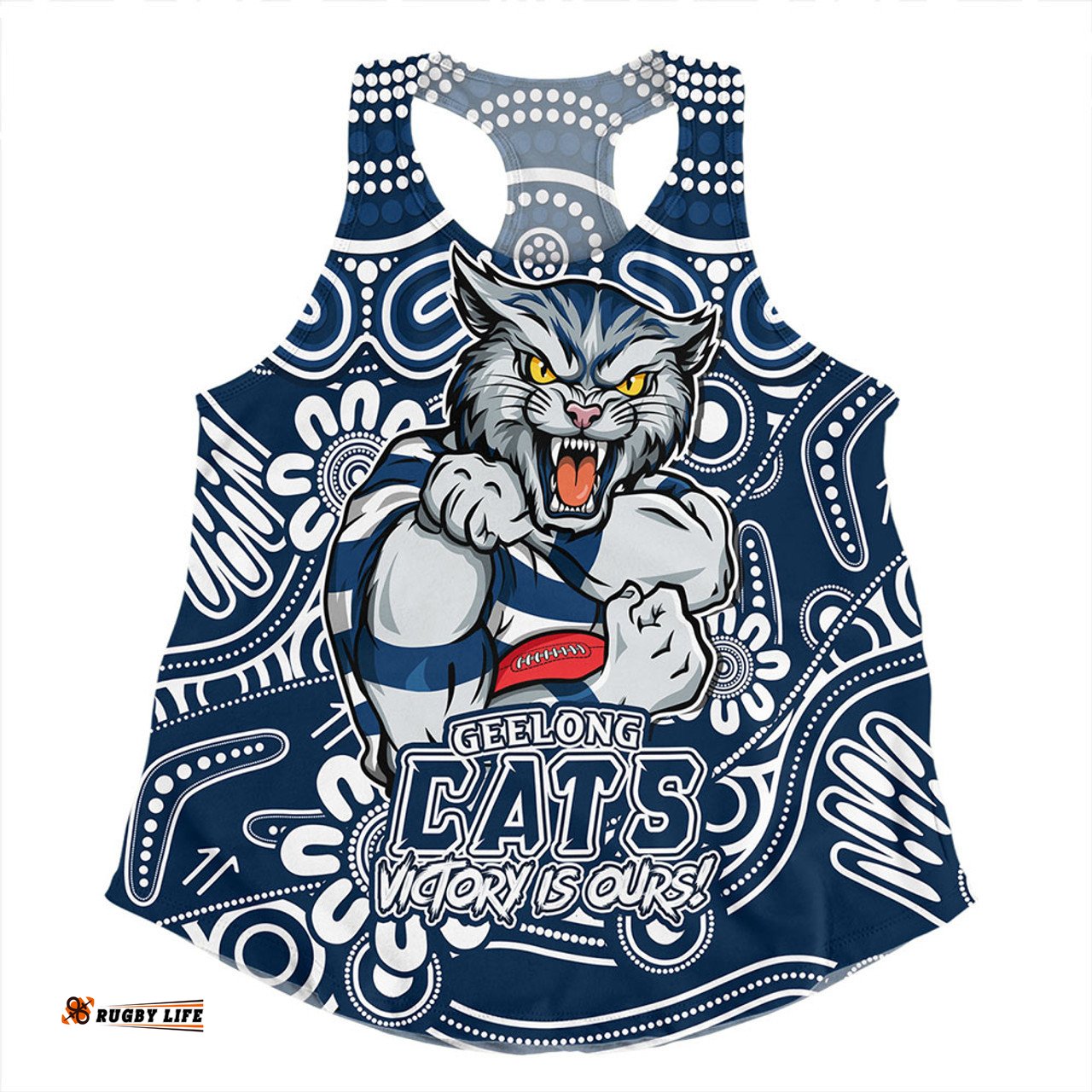Amazing Aussie Geelong Cats Aboriginal Inspired Tough Fan Football For Life Women Tank Top