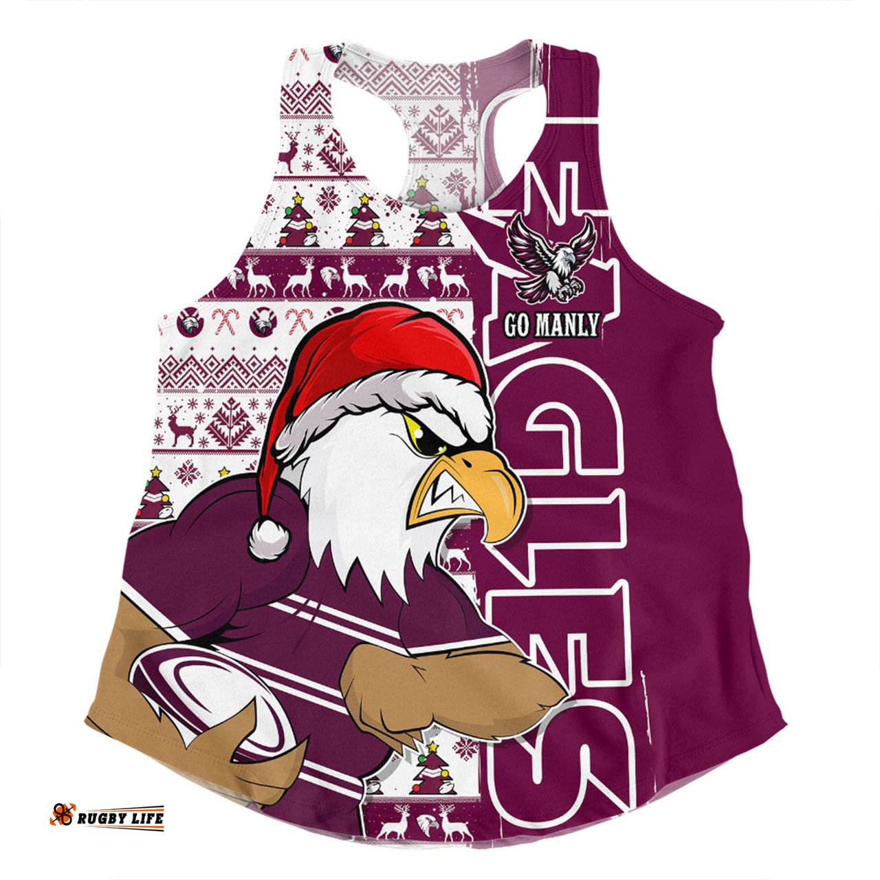 Amazing Aussie Manly Warringah Sea Eagles Merry Ugly Xmas Nordic Pattern Style Women Tank Top