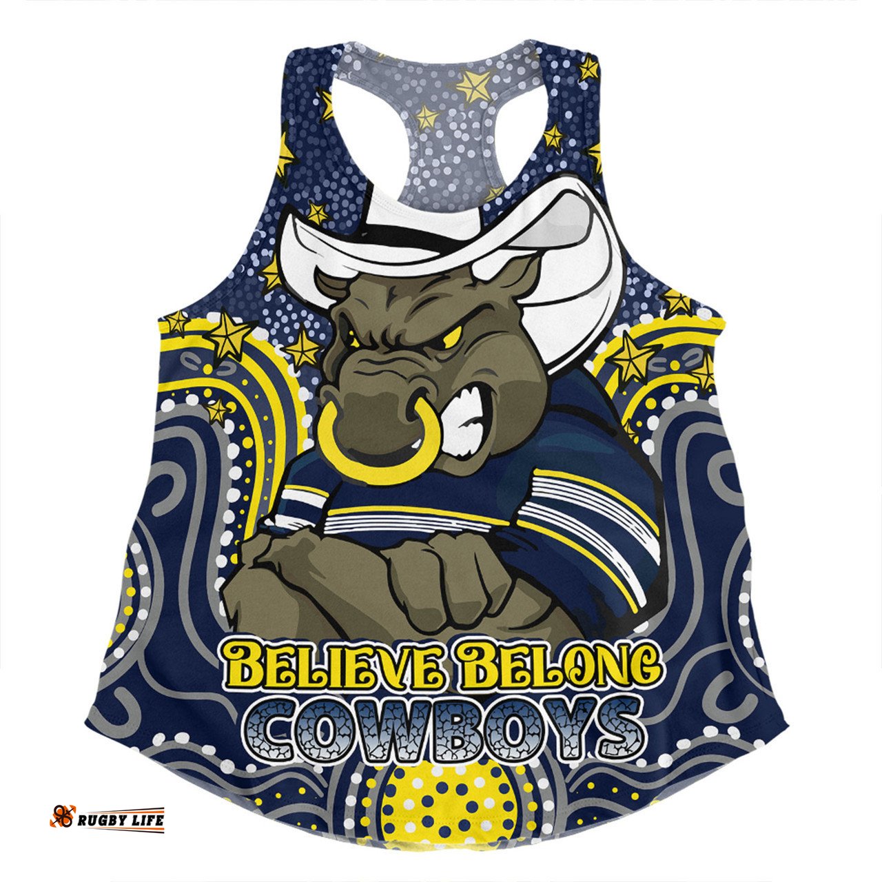 Amazing Aussie North Queensland Cowboys Custom Custom With Aboriginal Inspired Style Of Dot Painting Patterns  Women Tank Top