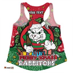 Amazing Aussie South Sydney Rabbitohs Custom Merry Christmas Our Beloved Team With Aboriginal Dot Art Pattern Women Tank Top