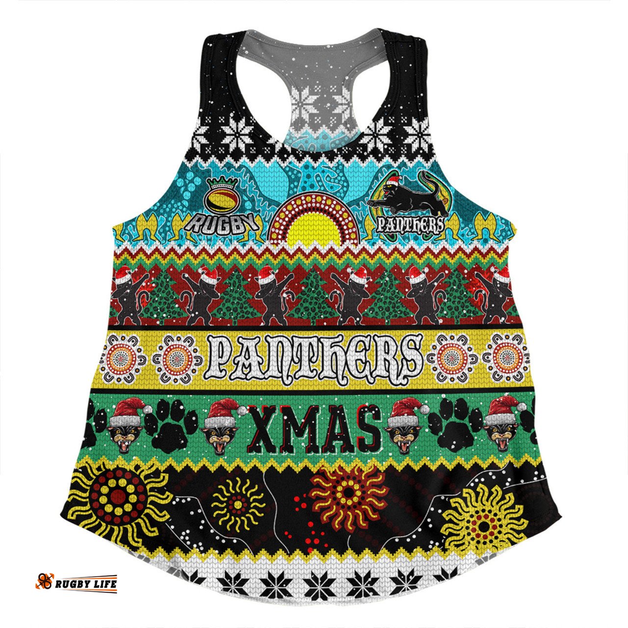 Amazing Aussie Penrith Panthers Christmas Aboriginal Custom Indigenous Knitted Ugly Xmas Style Women Tank Top