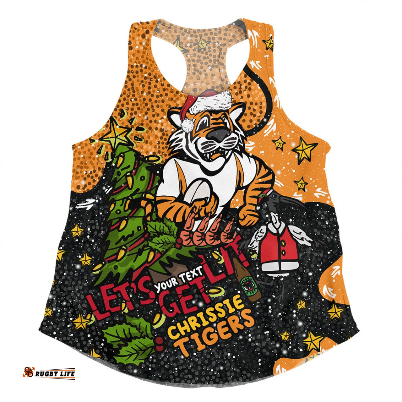 Amazing Aussie Wests Tigers Christmas Custom Let's Get Lit Chrisse Pressie Women Tank Top