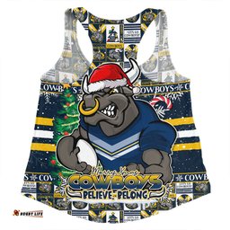 Amazing Aussie North Queensland Cowboys Merry Ugly Christmas Comic Style Women Tank Top