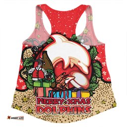 Amazing Aussie Redcliffe Dolphins Christmas Custom Merry Christmas Our Beloved Team With Aboriginal Dot Art Pattern Women Tank Top