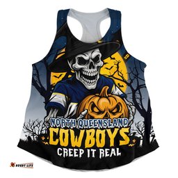 Amazing Aussie North Queensland Cowboys Dark Moon Rugby Halloween Battle Edition Women Tank Top