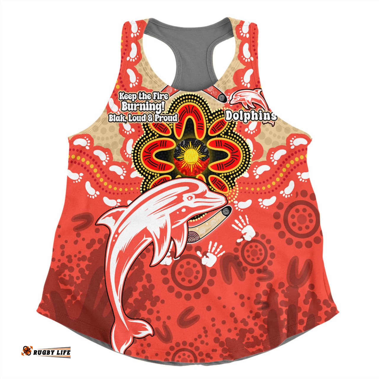 Amazing Aussie Redcliffe Dolphins Aboriginal Inspired Naidoc Symbol Pattern Women Tank Top
