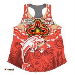 Amazing Aussie Redcliffe Dolphins Aboriginal Inspired Naidoc Symbol Pattern Women Tank Top