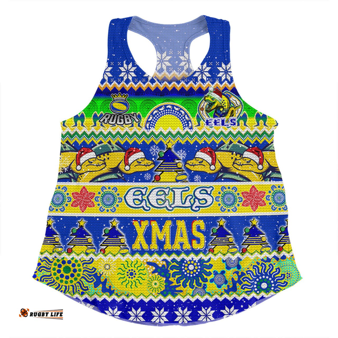Amazing Aussie Parramatta Eels Christmas Aboriginal Custom Indigenous Knitted Ugly Xmas Style Women Tank Top