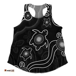 Amazing Aussie Australia Aboriginal Turtle Dreaming Journey Featuring Dot Art Black Women Tank Top