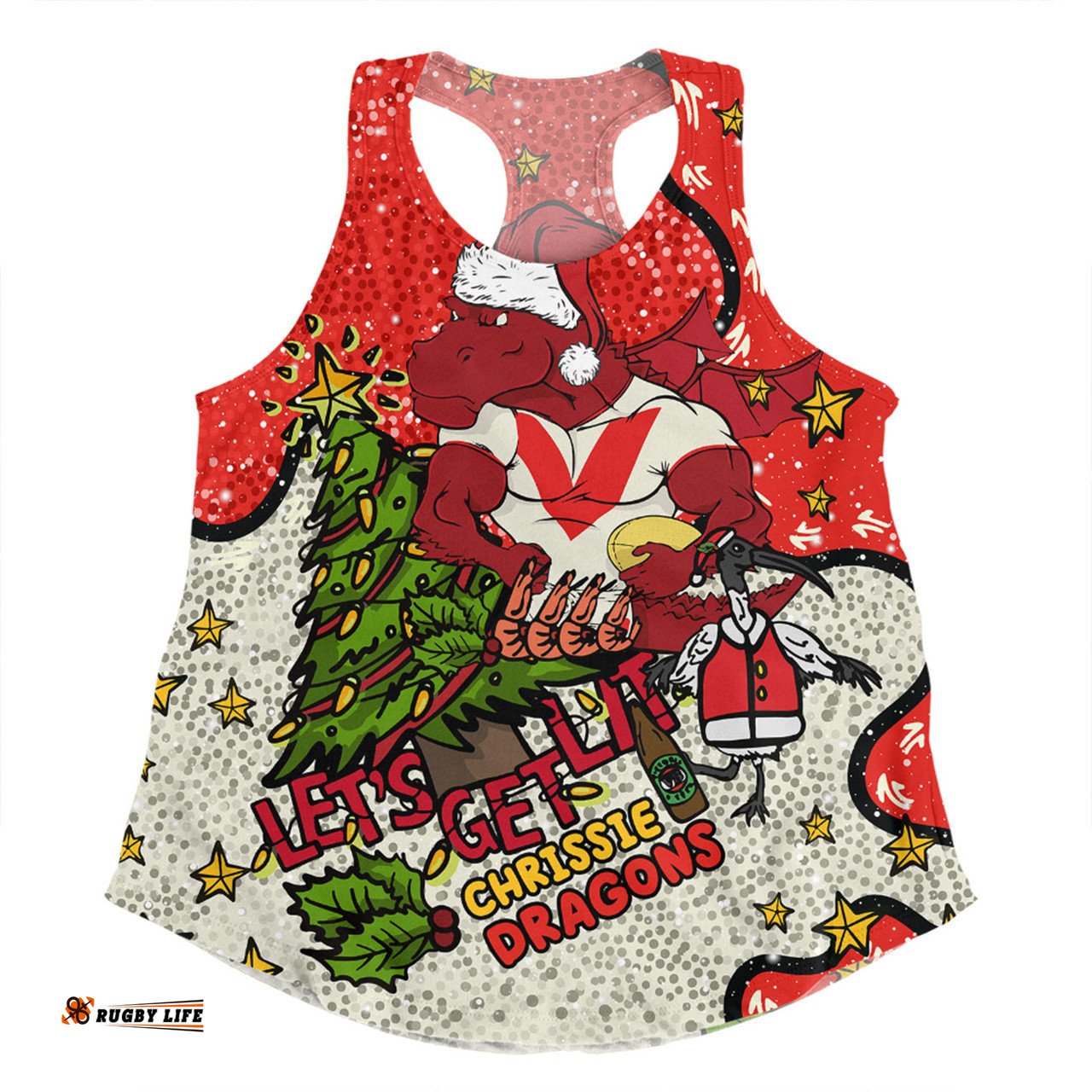 Amazing Aussie St. George Illawarra Dragons Christmas Custom Let's Get Lit Chrisse Pressie Women Tank Top
