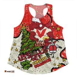 Amazing Aussie St. George Illawarra Dragons Christmas Custom Let's Get Lit Chrisse Pressie Women Tank Top