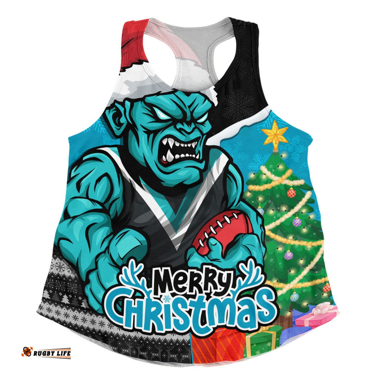 Amazing Aussie Port Adelaide Santa Scoring Touchdown On Christmas Game Day Women Tank Top