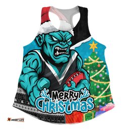 Amazing Aussie Port Adelaide Santa Scoring Touchdown On Christmas Game Day Women Tank Top