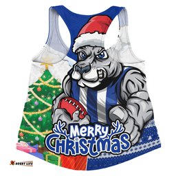 Amazing Aussie North Melbourne Santa Scoring Touchdown On Christmas Game Day Women Tank Top