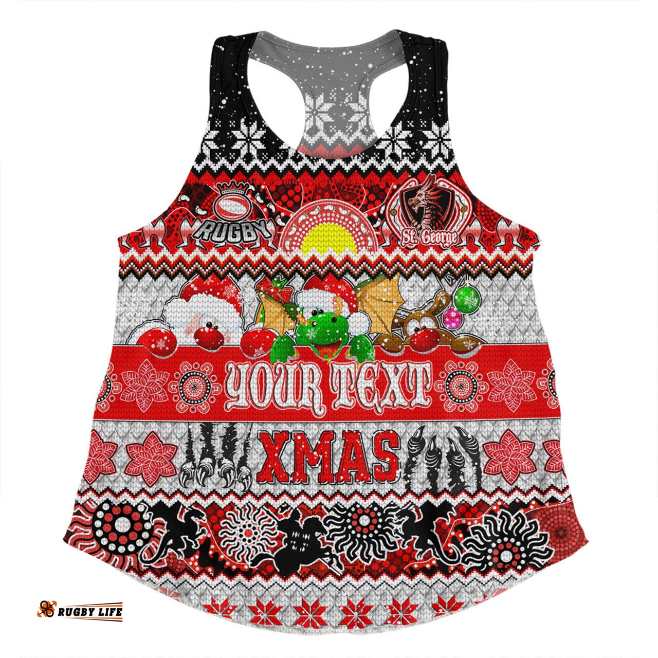 Amazing Aussie St. George Illawarra Dragons Christmas Aboriginal Custom Indigenous Knitted Ugly Xmas Style Women Tank Top