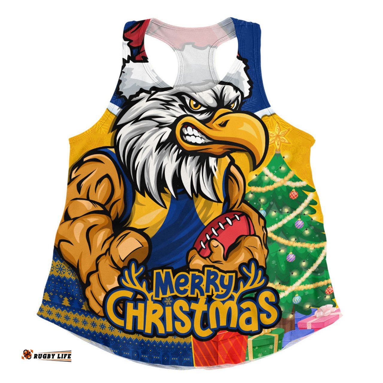 Amazing Aussie West Coast Eagles Santa Scoring Touchdown On Christmas Game Day Women Tank Top