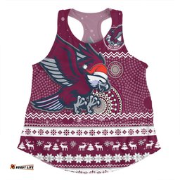 Amazing Aussie Manly Warringah Sea Eagles Christmas Custom Ugly Xmas And Aboriginal Patterns For Die Hard Fan Women Tank Top