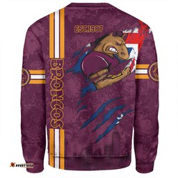 Brisbane Broncos Sweatshirt - Happy Australia Day Flag Scratch Style