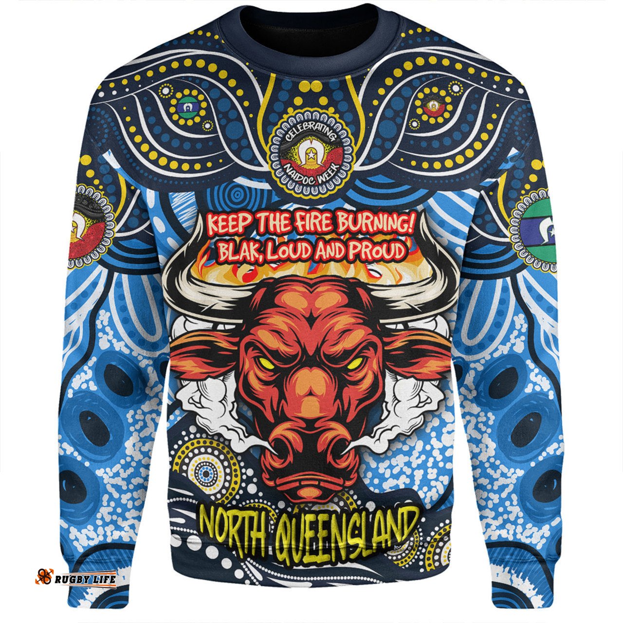North Queensland Cowboys Sweatshirt Celebrating Naidoc Week 2024 Aboriginal Dot Art Inspired