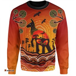 Australia Sweatshirt Aboriginal Indigenous Kangaroo With Dot Painting Pattern