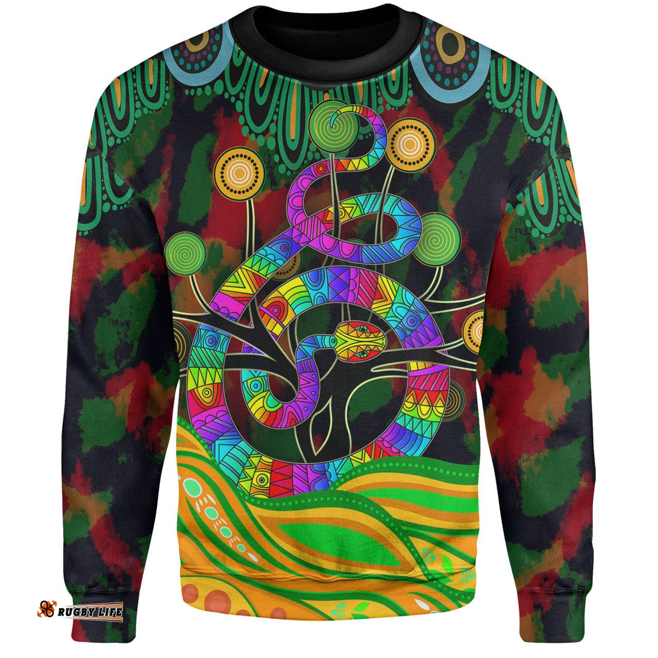 Australia Sweatshirt - Australia Rainbow Snake And Tree Aboriginal Style