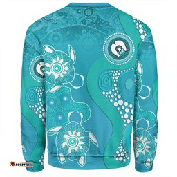 Australia Turtles Aboriginal Sweatshirt - Indigenous Dot Turtles In The Ocean (Sapphire) Sweatshirt
