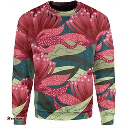 Australia Flowers Aboriginal Sweatshirt - Australian Waratah Flowers Painting In Aboriginal Style Sweatshirt