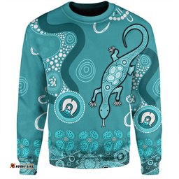 Australia Goanna Aboriginal Sweatshirt - Indigenous Dot Goanna (Teal Blue) Sweatshirt