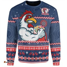 Sydney Roosters Christmas Custom Sweatshirt - Ugly Xmas And Aboriginal Patterns For Die Hard Fan Sweatshirt