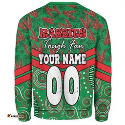 South Sydney Rabbitohs Sweatshirt - Tropical Patterns And Dot Painting Eat Sleep Rugby Repeat