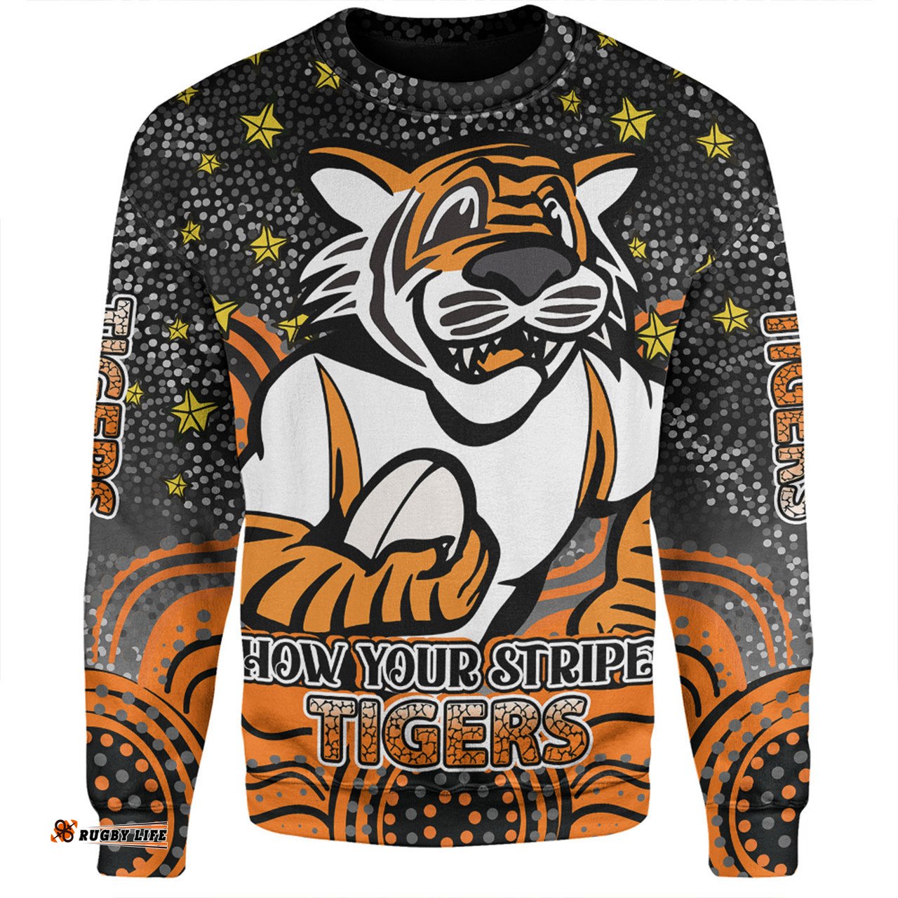 Wests Tigers Custom Sweatshirt - Custom With Aboriginal Inspired Style Of Dot Painting Patterns  Sweatshirt