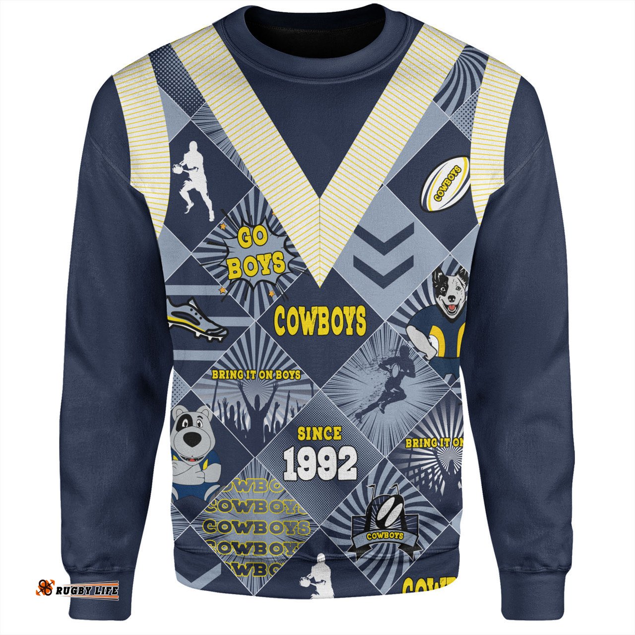 North Queensland Cowboys Sweatshirt - Argyle Patterns Style Tough Fan Rugby For Life