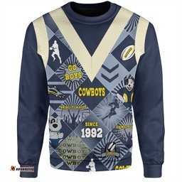 North Queensland Cowboys Sweatshirt - Argyle Patterns Style Tough Fan Rugby For Life