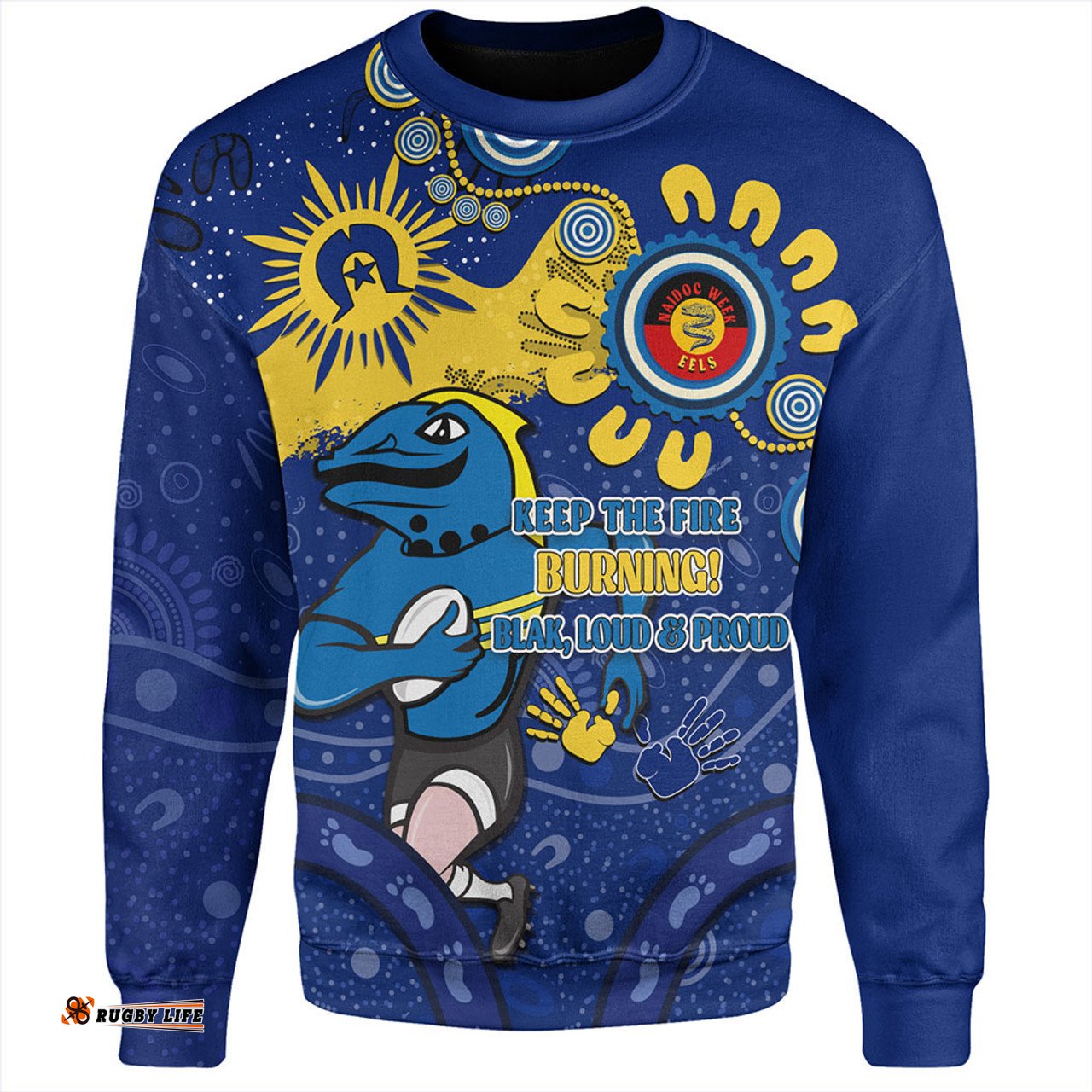 Parramatta Eels Sweatshirt Aboriginal Indigenous Naidoc Week Dreamtime Dot Painting With Flag