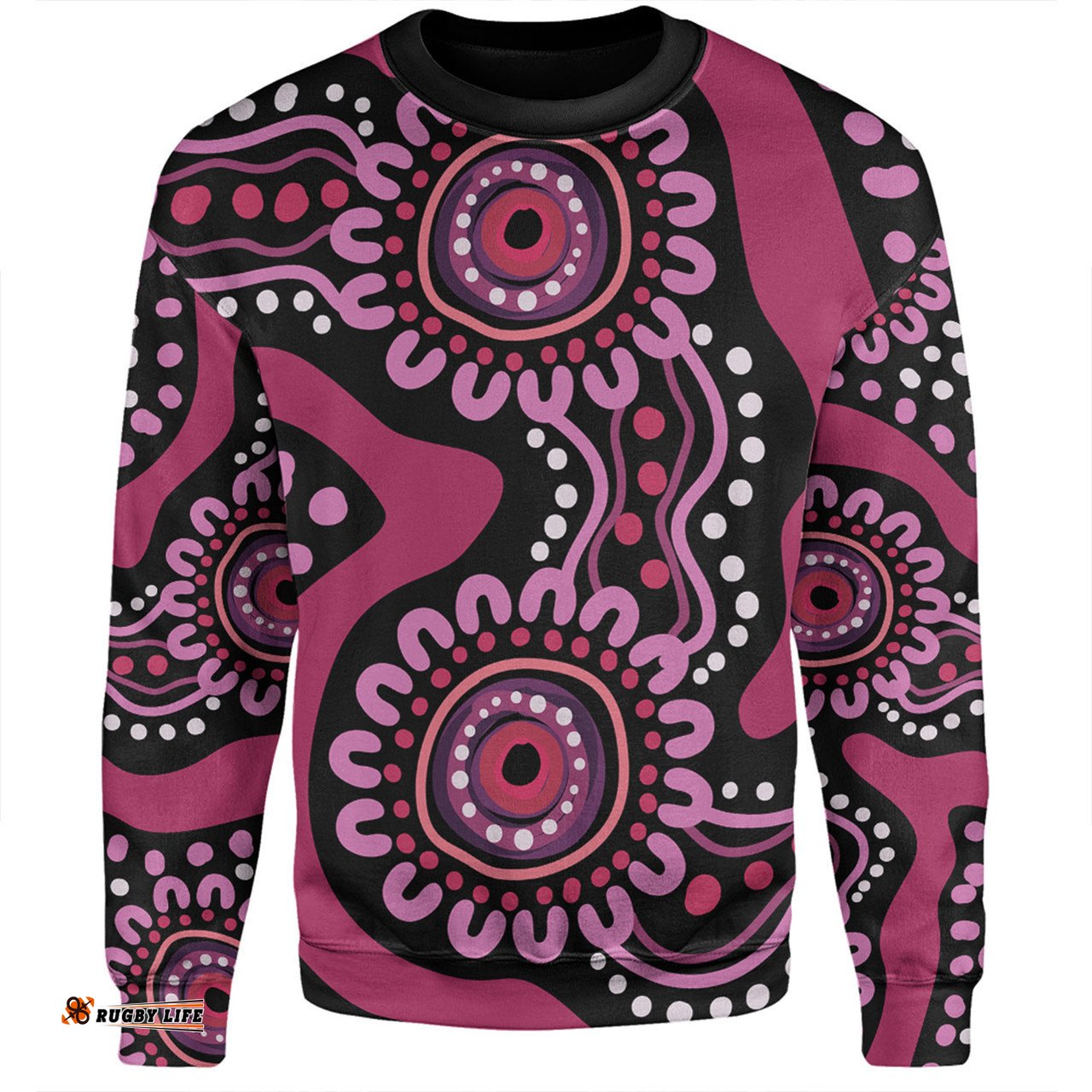 Australia Dot Painting Inspired Aboriginal Sweatshirt - Pink Flowers Aboriginal Dot Art Sweatshirt