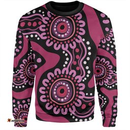 Australia Dot Painting Inspired Aboriginal Sweatshirt - Pink Flowers Aboriginal Dot Art Sweatshirt