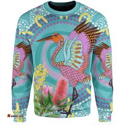 Australia Aboriginal Sweatshirt - Brolga Bird Dancing With Australia Native Flowers V3 Sweatshirt