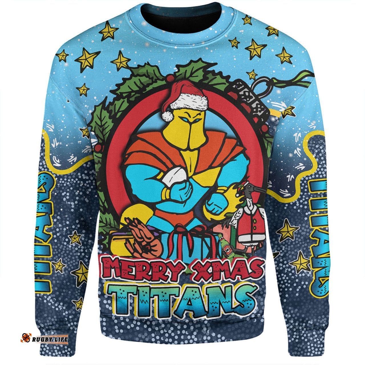 Gold Coast Titans Christmas Custom Sweatshirt - Merry Christmas Our Beloved Team With Aboriginal Dot Art Pattern Sweatshirt