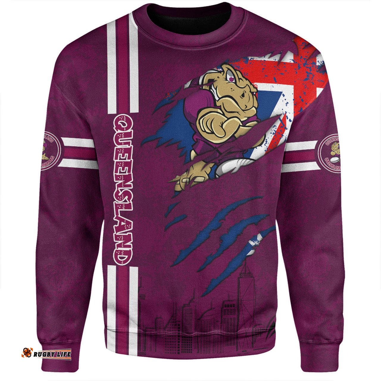 Queensland Maroons Sweatshirt - Happy Australia Day Flag Scratch Style