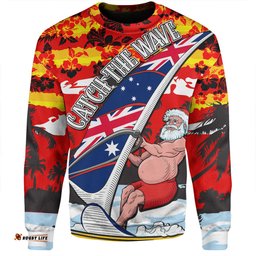 Australia Surfing Christmas Sweatshirt - Tropical Santa Catch The Wave Sweatshirt