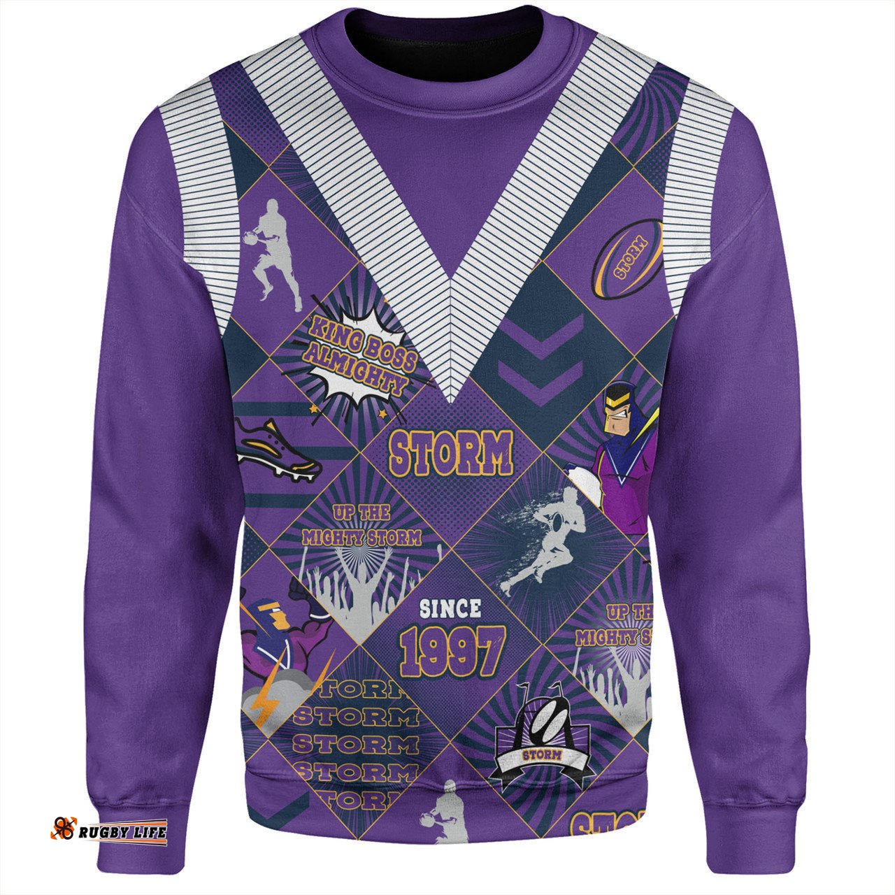 Melbourne Storm Sweatshirt - Argyle Patterns Style Tough Fan Rugby For Life