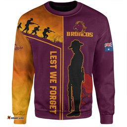 Brisbane Broncos Sweatshirt - Anzac Day Lest We Forget Poppy