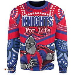 Newcastle Knights Custom Sweatshirt - Knights For Life With Aboriginal Style Sweatshirt